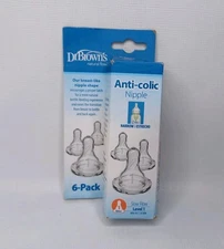 Dr Brown's Anti Colic Baby Bottle Nipple 6 Pack Narrow Slow Flow Level 1 Nipples