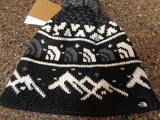 North Face Cabin Ski Tuke Beanie Hat Black Pom Unisex OSFA Knit