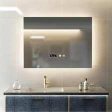 LED Bathroom Mirror With Dimmable 3 Color Lights Shaver USB Socket Demister Ffse
