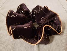 Womens Scrunchie Hair Tie Black w/ Flower Pattern Big Large Oversized Jumbo Size