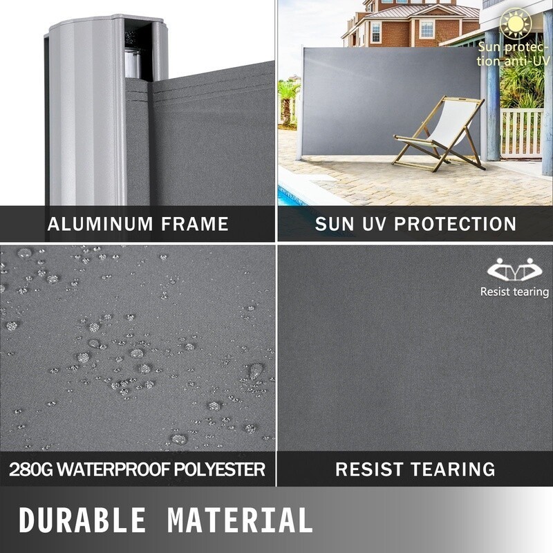 Retractable Side Awning Privacy Screen Outdoor Patio Divider Waterproof Shade US