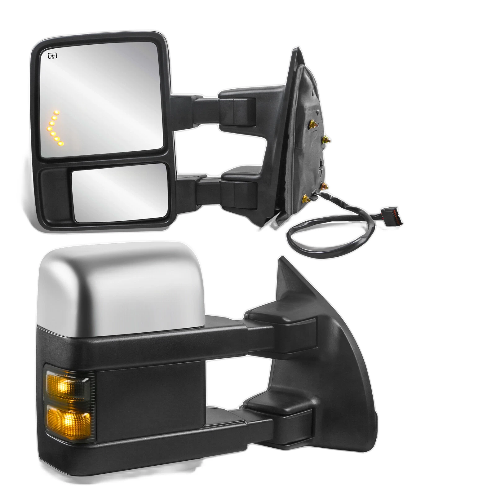 Chrome Tow Mirrors Heated Turn Signal For 99-07 Ford F250 350 450 550 Super Duty