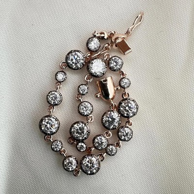 Georgian Moissanite Tennis Bracelet Down Button Back Setting Gold Blackened