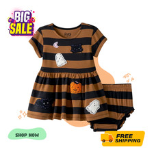 [BIG SALE] Little Sleepies Spooky Stripes Dress with Bloomer Bamboo Baby Outfit