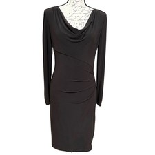 Joseph Ribkoff Zipper Accent Dress Size 10 Brown Drape Neckline Long Sleeves
