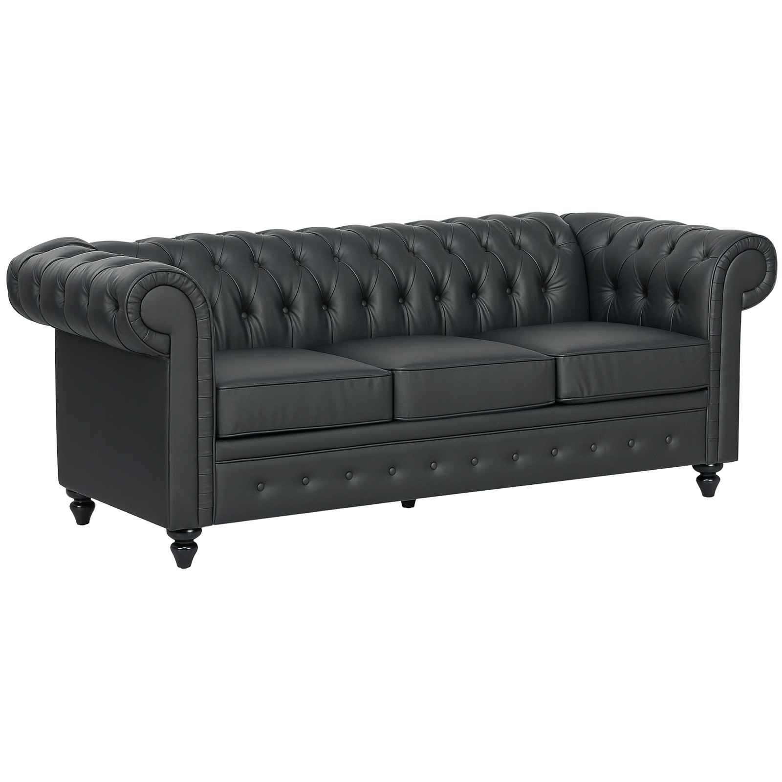 HOMCOM Divano 3 Posti Stile Chesterfield Trapuntato in Finta Pelle Nero foto 1