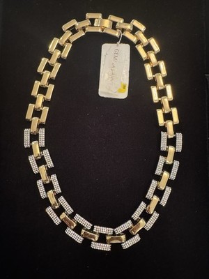 NWT Gemma Layne Gold/Rhinestone Large Chain Link Necklace Bold Modern 1980s