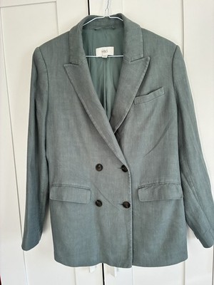 Marks & Spencer Green Linen Blazer Women Size 14 jacket smart work office casual