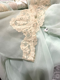 VTG "Shadowline" Lovely Frilly Green Sheer Chiffon Peignoir Robe Gown Set Lace