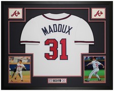 Greg Maddux Autographed and Framed White Atlanta Jersey Auto Beckett COA
