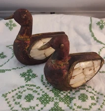 Vintage Set Of Rajasthani Duck Sculptures Mother Of Pearl Inlay & Brass Gorgeous