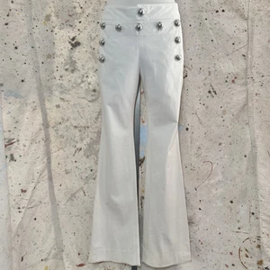 PANTALON MARIN GUCCI FRIDA GIANNINI 2014 IVOIRE CRÈME BOUTON ARGENT BLANC JAMBES LARGES