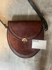 Roche 90s Vintage Brown/black Textured Leather Crossbody Bag 12 X9” Beautiful