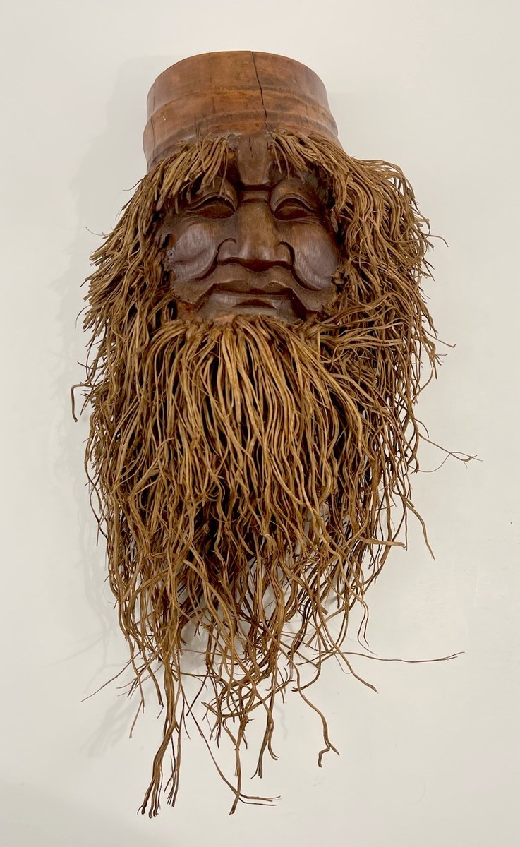 Hand-Carved Artisan Bamboo Root Face Mask w/ Natural Root Fiber Beard Asian  Tiki | eBay