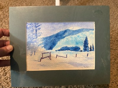 Matted 8x10 Water Color Painting Country Landscape Signed by Artist JR Keeler