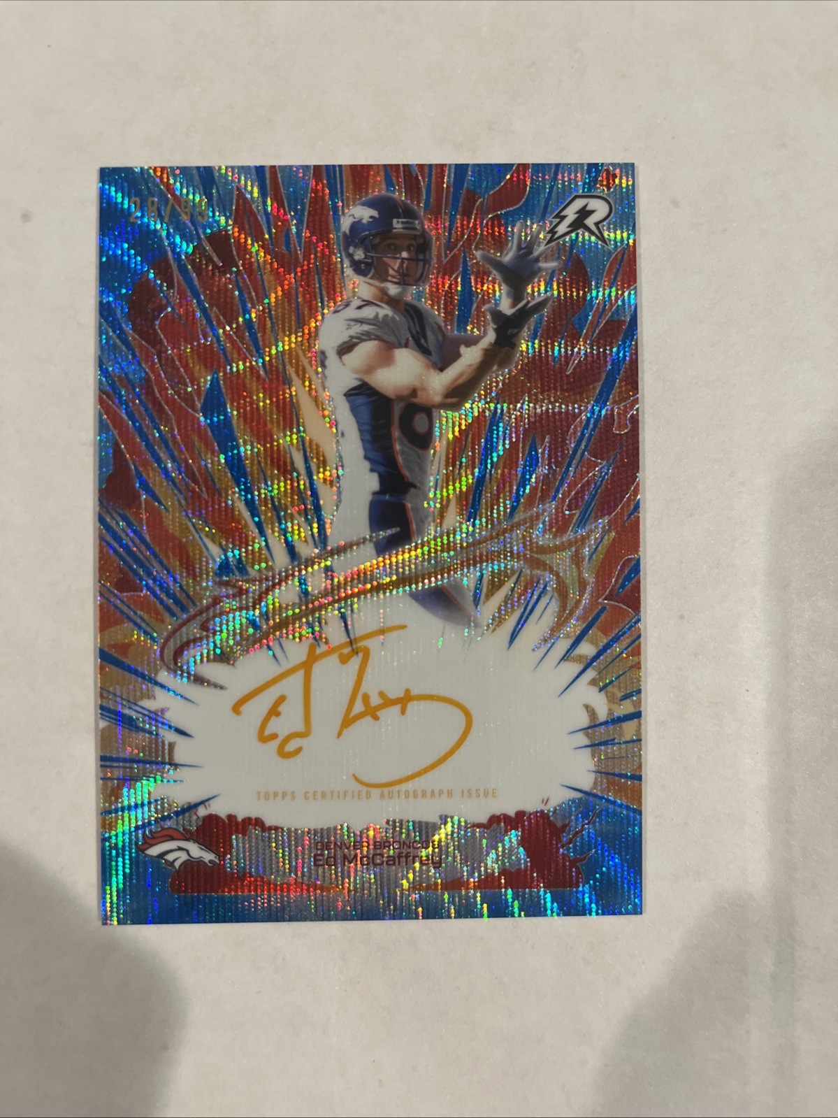 2025 Topps Resurgence Ed McCaffrey ARC FLASH Blue surge auto #/99 Denver Broncos