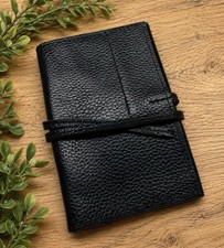 Handmade Black Pebbled Leather Wrap Journal Cover Planner Organizer 5.5