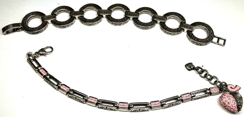 Vintage 2  Signed Brighton Silver Chunky Charm Chain Chunky Bracelets