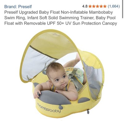 Preself Mambobaby Non-Inflatable Baby Swim Ring Float UPF 50+ Canopy