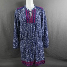 Gap Women Mini Dress Medium Blue Red Floral Boho Cottagecore Crinkle Blouson