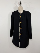 Vintage Anne Klein Black Long Blazer dress Gold Teardrop Buttons size 6 wool