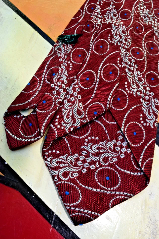 Галстук винтажный 60-х глубокий красный синий точек фантазии белая полоса вихрь ацетат 58 x 3,25" - Изображение 4 из 4