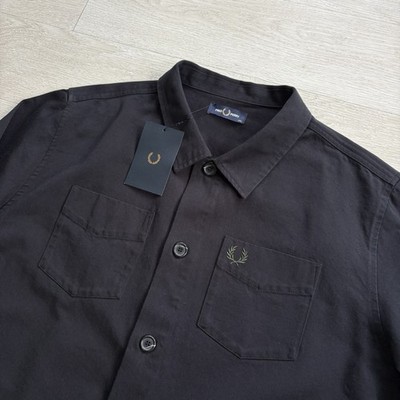 NEU MIT ETIKETT FRED PERRY Langarm Twill Overshirt schwarz Herren Größe 2XL XXL Mod 60er