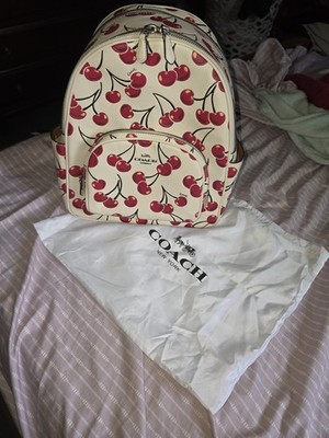 Coach Cherry Print Women s Backpack White/Red/Black Zip, Silver, Dust Bag
