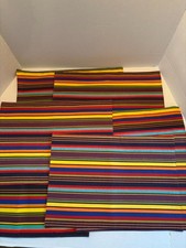 Lot of 8 Multi Coloured Striped Table Placemats Cotton with Red/Maroon Backing
