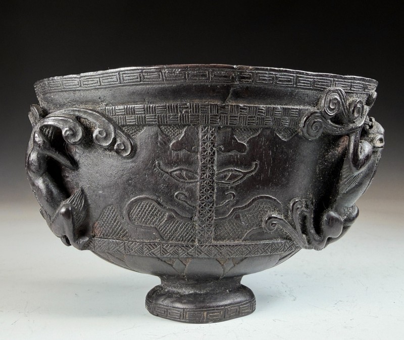 Antique Chinese Carved Wood Libation Cup