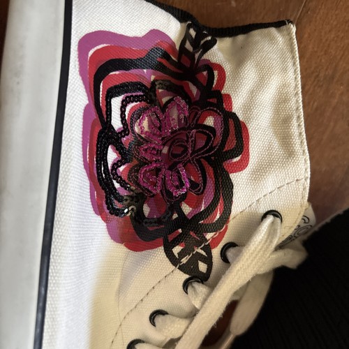Limited Edition Coach Electra Womens Size 8.5 Flower Hi Top Sneakers Beaded - Picture 3 of 13
