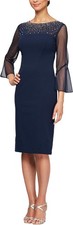 Alex Evenings Women's Short Sheath Dress, Navy/Silver, US Size 16