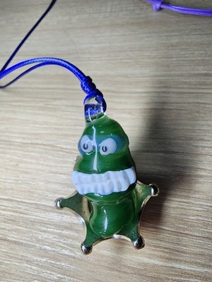 Handcrafted Glass asymmetrical green white blue charm pendant