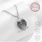 S925 Sterling Silber Damen Halskette Eule  Anhänger Steampunk  Geschenk Schmuck