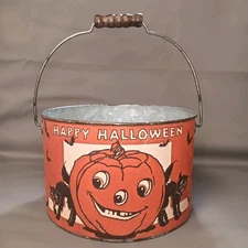 Happy Halloween Pumpkin Bucket Pail Primitives By Kathy ☆Looks Old But Is Not!