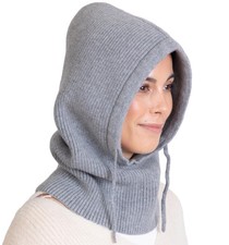 Knitted Hooded Scarf w/Drawstrings - Knit Balaclava Hood Scarf for Women Wint...