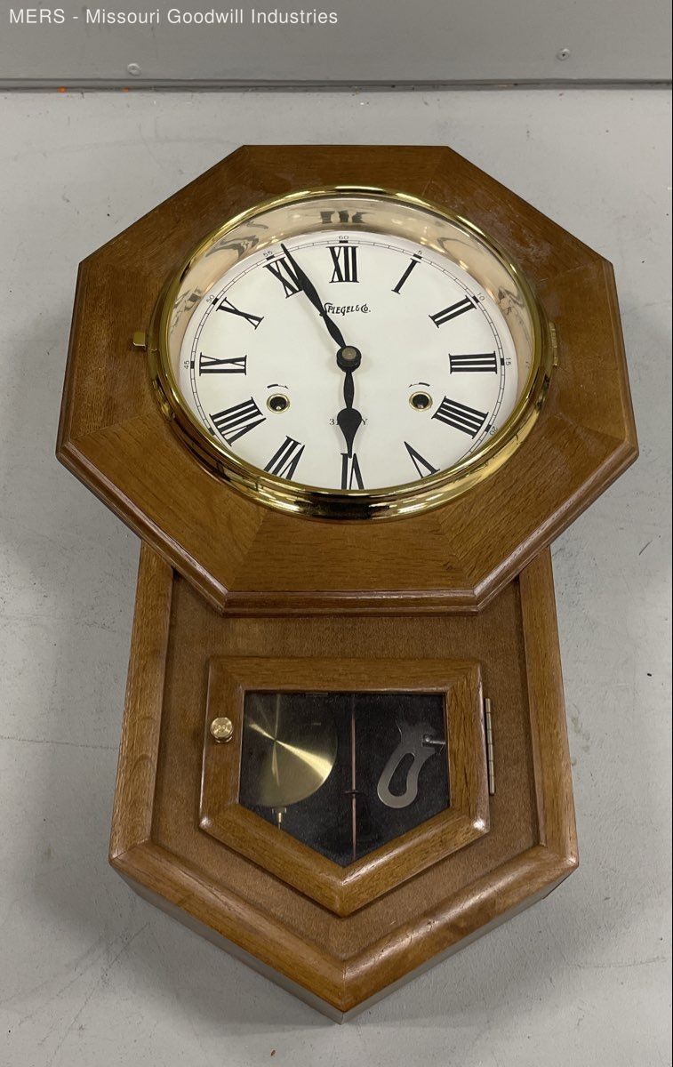 Wooden Brown Spiegel & Co. 31 Day Pendulum Wall Clock With Roman Numerals