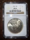 1923-P $1 Peace Silver Dollar NGC Cert MS64 Beauty!