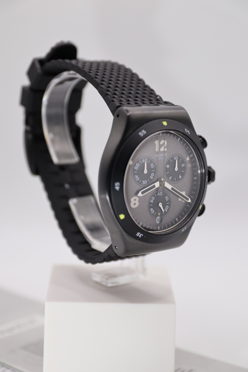 New Swiss Swatch Irony DARKBARK Chrono Men Silicone Date Watch