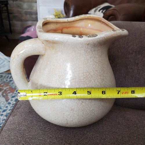 Vintage Crackle Glaze Pitcher Chunky Beige Color Vase Estate Basement Find - Foto 17 di 24