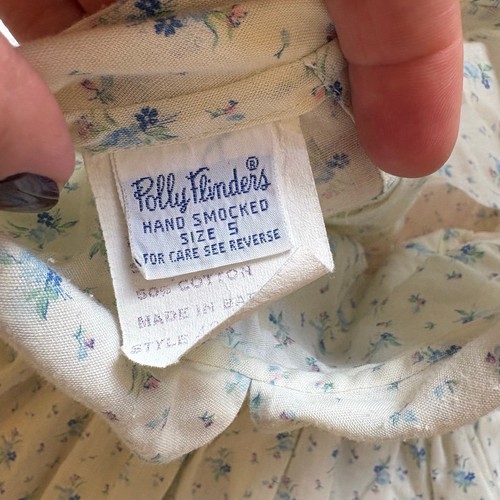 Polly Flinders vintage cream blue floral smocked collar girls dress SIZE 5 - Picture 4 of 5