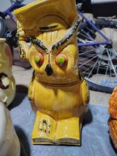MCM Vintage J4 USA WISE OLD OWL Yellow Cookie Jar EXCELLENT 