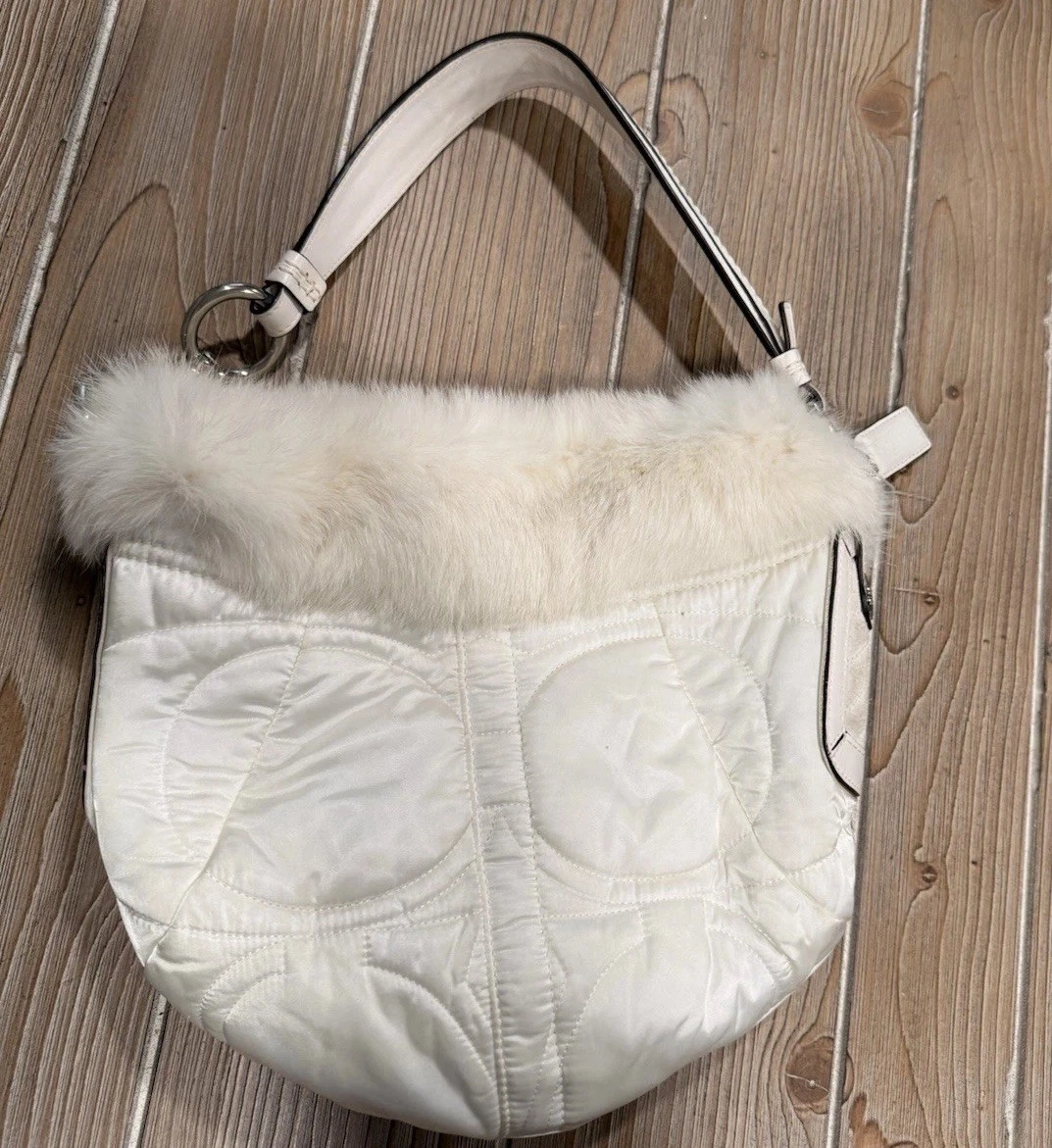 新品♡ameri vintage♡COLOR FUR SHOULDER BAG Handmade Raccoon Fur Shoulder Bag: Leather Straps, Medium Beige