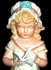 ANTIQUE GERMAN VICTORIAN HEUBACH PIANO BABY GIRL IN BONNET DOLL BISQUE FIGURINE