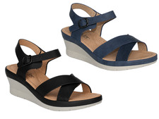 Women’s Jo & Joe Wedge Sandals Navy Black Comfort Slingback Buckle Summer Shoes