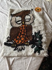 Handmade vintage latch hook rug wall hanger decor owl 28  X 20  Hippie Boho Bird