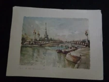Paris Le Pont Alexandre III Vintage Watercolor Print Lucien Delarue France Art