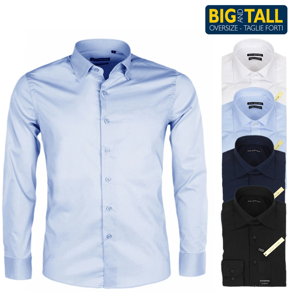 Camicia Uomo Taglie Forti Celeste Bianca Slim 3XL 4XL 5XL 6XL 7XL BIG&TALL VEQUE - Immagine 3 di 4