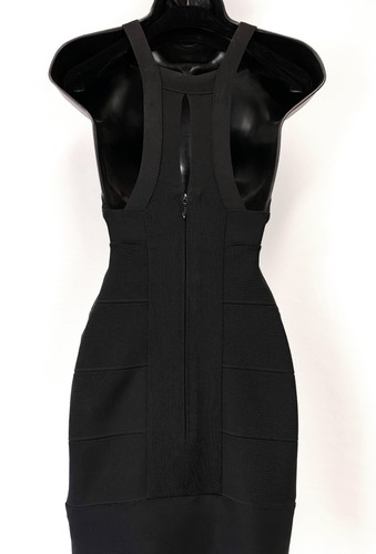 Abito HERVE LEGER XS Extra Small 0 2 Fascia Nero Halter Scollo a V Elasticizzato - Foto 4 di 9