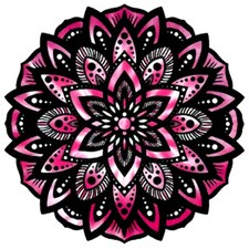 "Pink  Black" Temporary Tattoo, Concentric Floral Pattern, Flower, Made in USA
